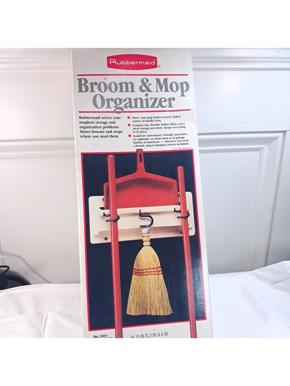 Rubbermaid Broom And Mop Organizer Wall Mount # 2451 USA 1988 almond Vintage